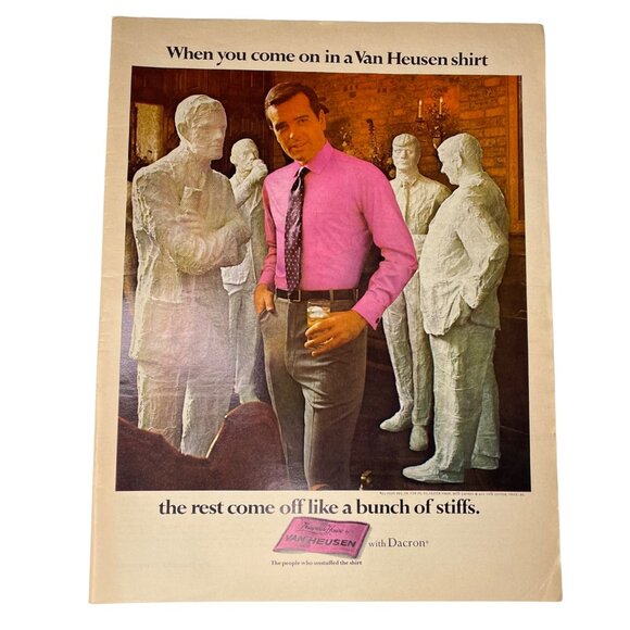 1968 Van Heusen Print Ad Full Page Man Purple Shirt Statues Original Vintage u - Picture 1 of 3